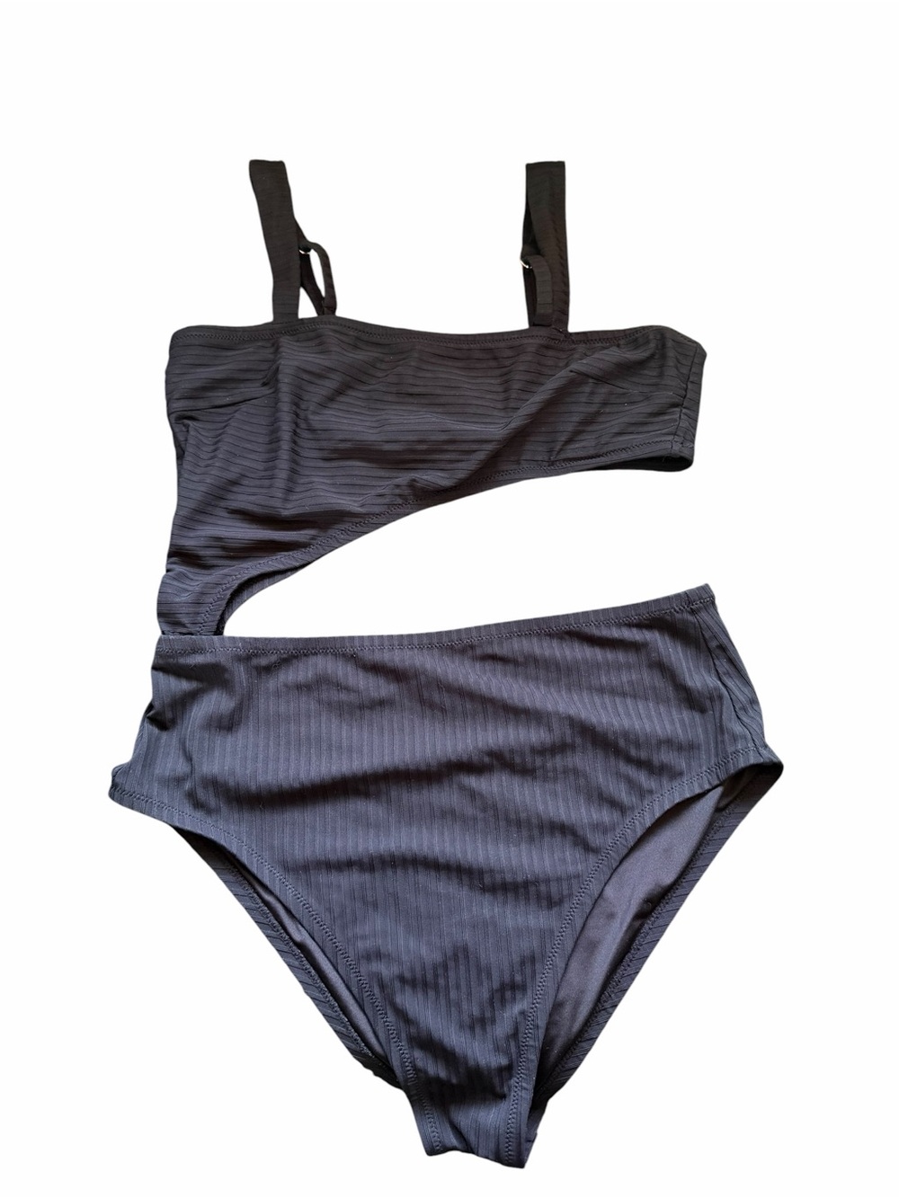 🌟Shade & Shore Black Ribbed Cutout One-Piece Swimsuit